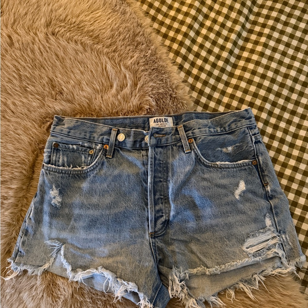Agolde Vintage Blue Ripped Jean Shorts